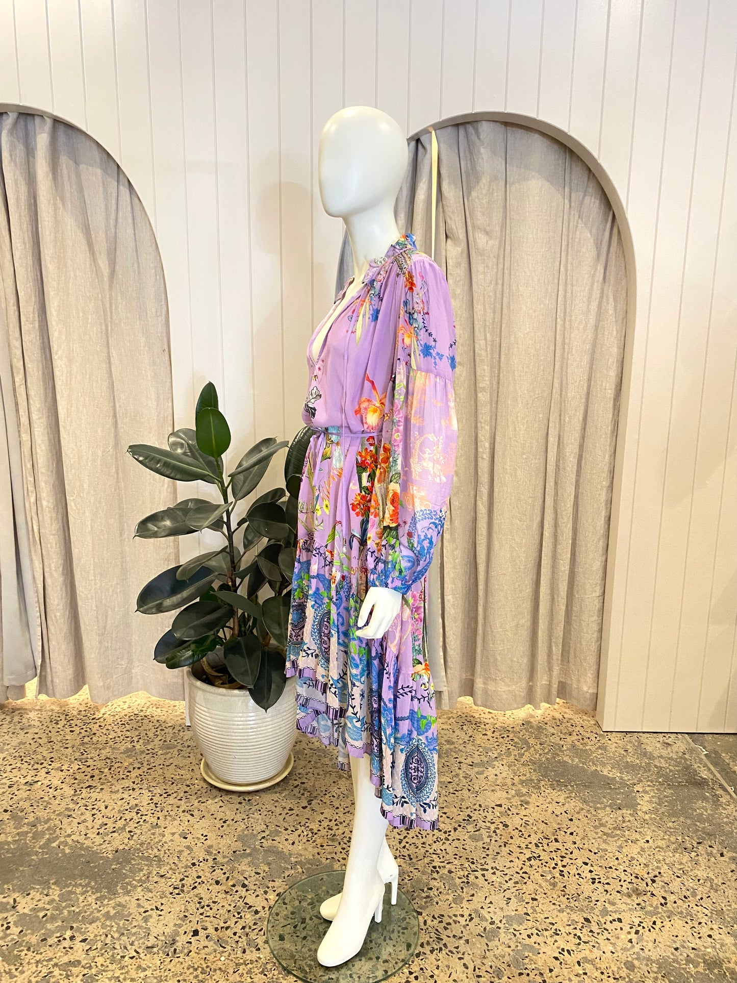 Camilla Purple Blouson High Low Midi Dress - Size M (10-14)