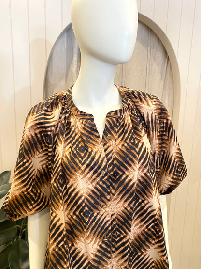 Husk Tan and Black Cotton Midi Dress - Size XS