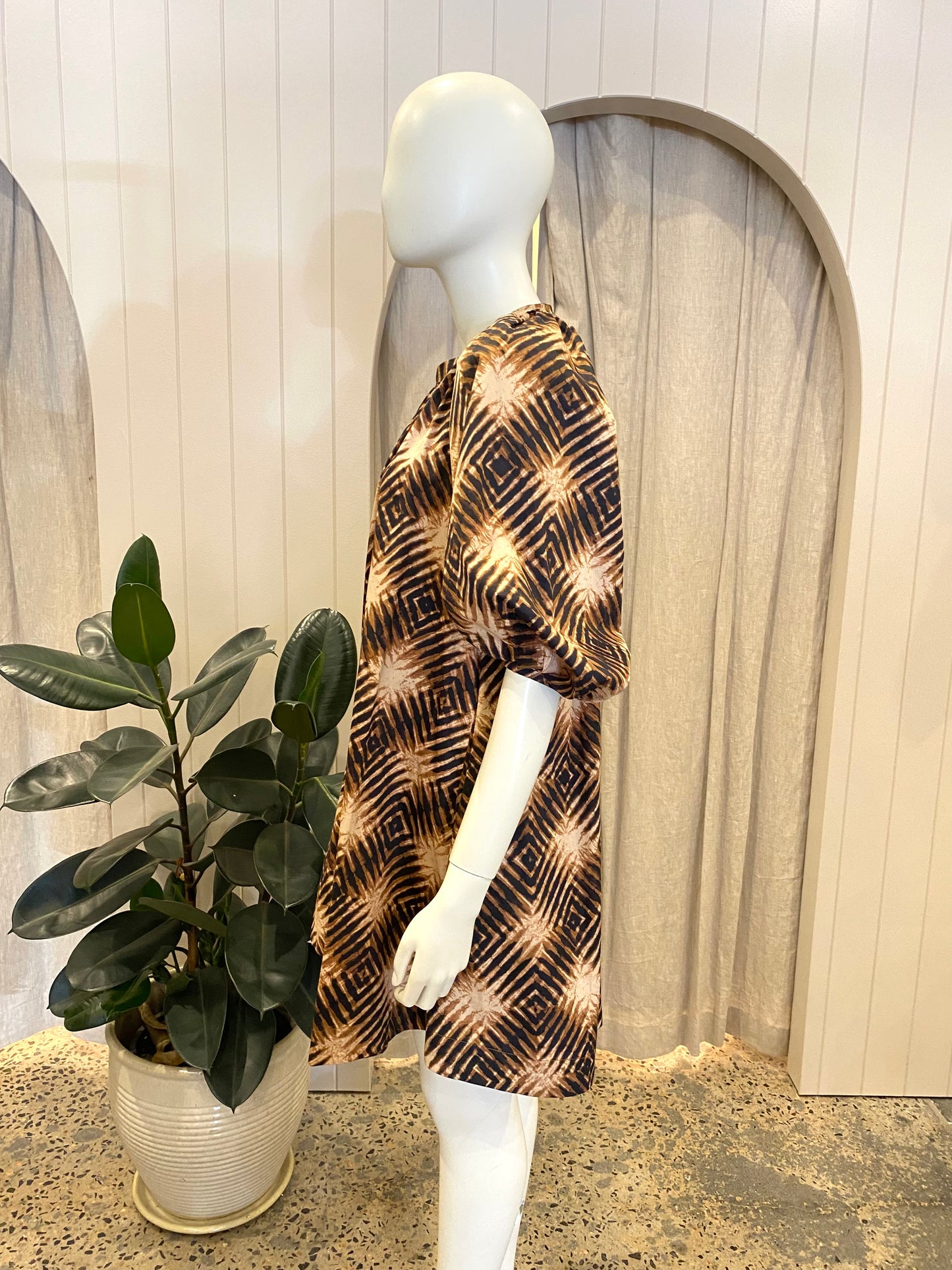 Husk Tan and Black Cotton Midi Dress - Size XS