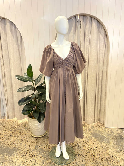 Joslin Taupe Cotton Maxi Dress - Size 8