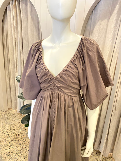 Joslin Taupe Cotton Maxi Dress - Size 8