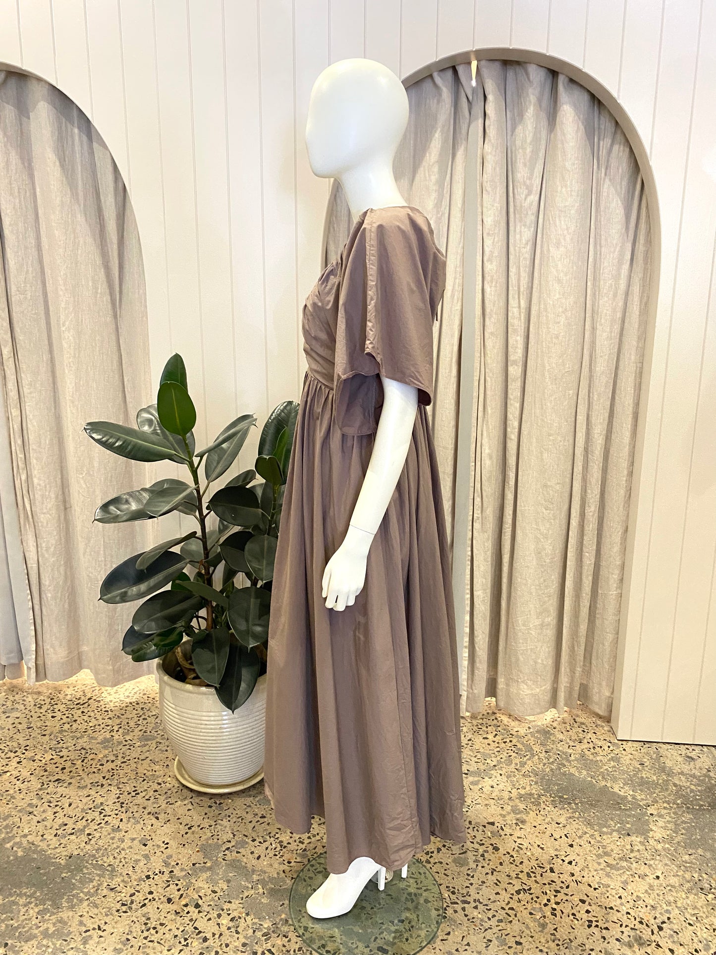 Joslin Taupe Cotton Maxi Dress - Size 8