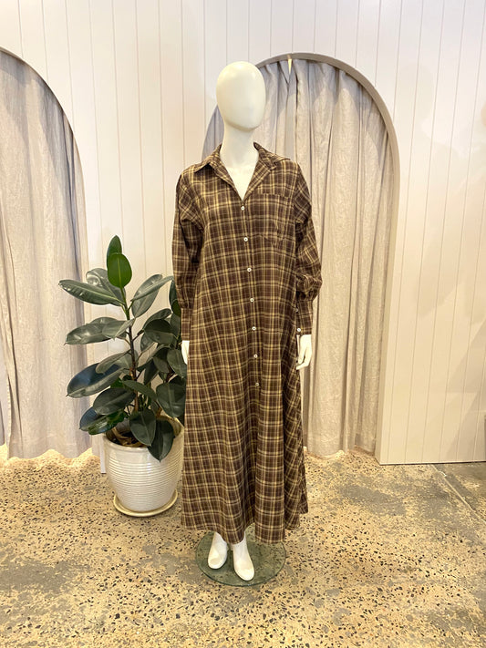 Bohemian Traders Brown Check Opera Dress - Size 0