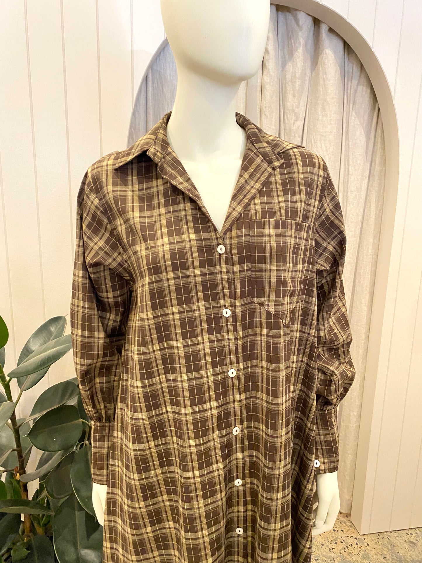 Bohemian Traders Brown Check Opera Dress - Size 0