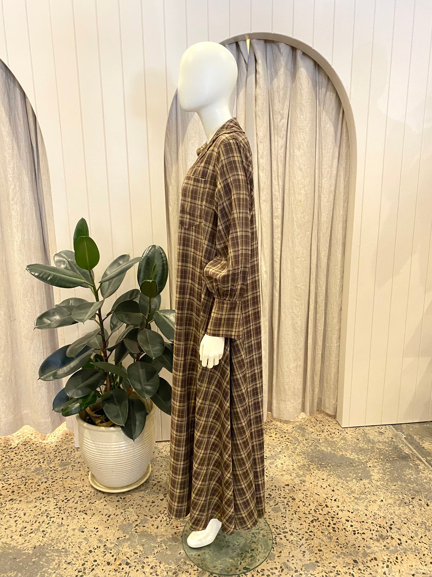 Bohemian Traders Brown Check Opera Dress - Size 0