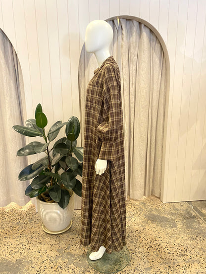 Bohemian Traders Brown Check Opera Dress - Size 0