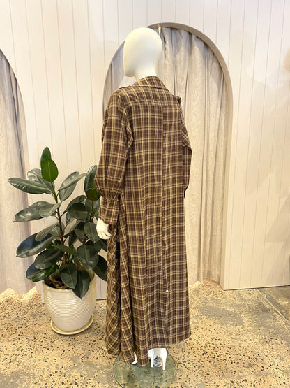 Bohemian Traders Brown Check Opera Dress - Size 0