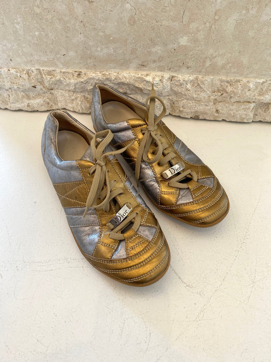 Dior by Galliano 2004 Low Top Sneakers in Silver & Gold - Size 41