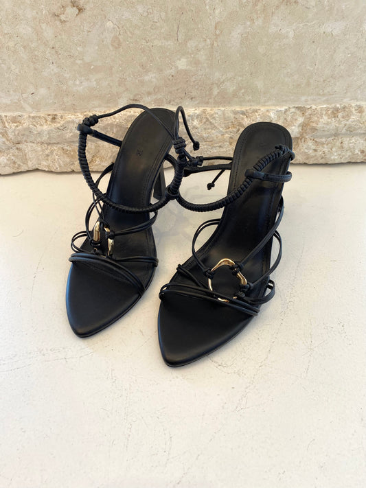 Aje Black Mirage Leather Strappy Heels - Size 39