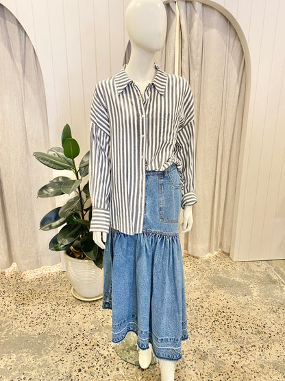 Anine Bing Cotton Striped Shirt - Size L (10-12)