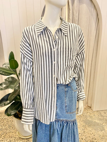 Anine Bing Cotton Striped Shirt - Size L (10-12)