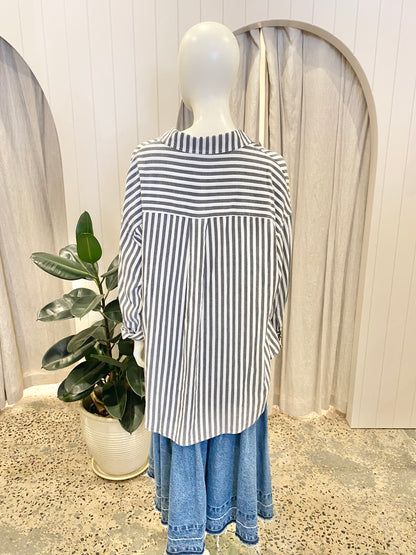 Anine Bing Cotton Striped Shirt - Size L (10-12)