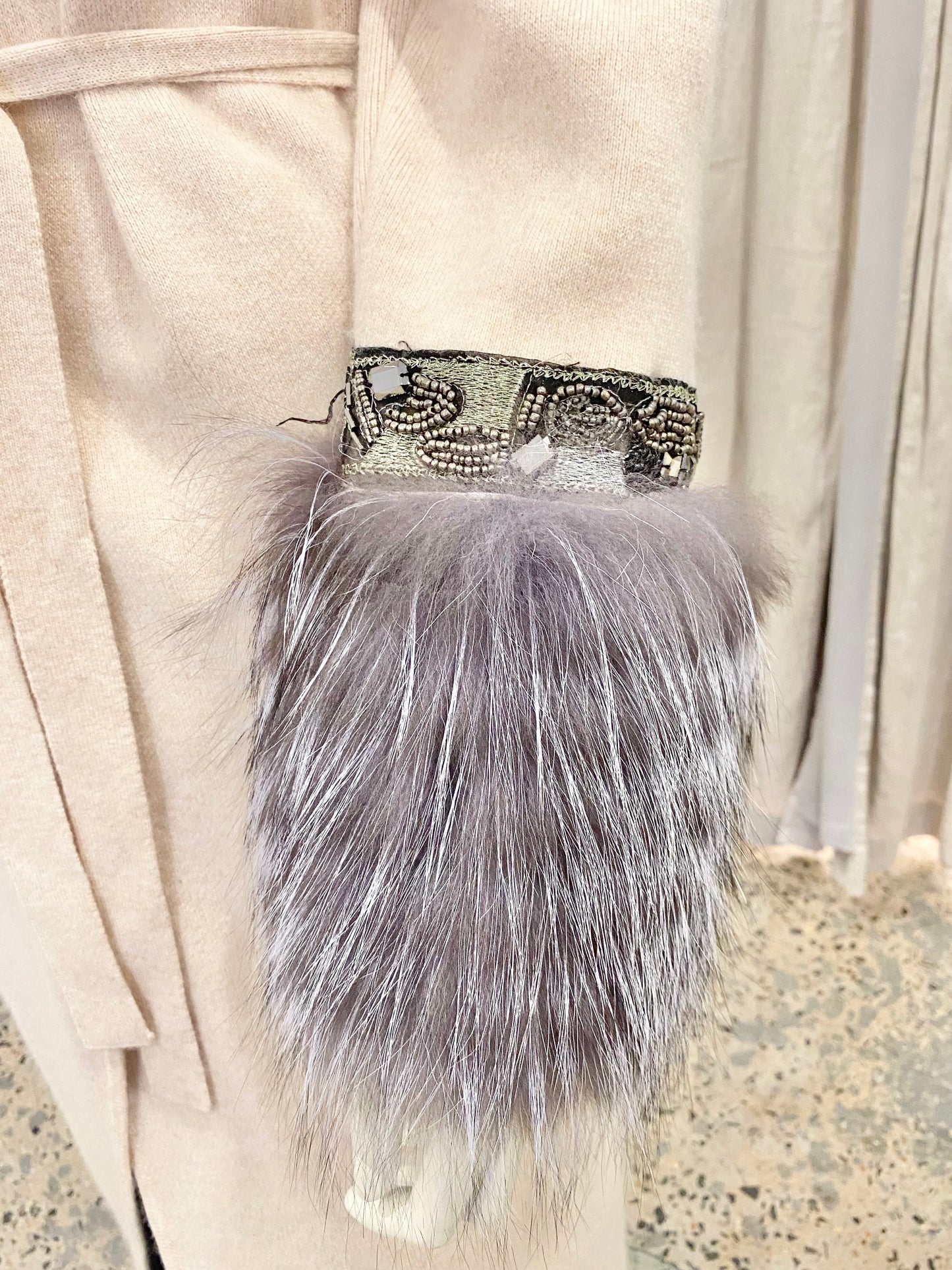 Wool Blend Knit Cardigan With Grey Faux Fur Cuffs - Size S (8-10)