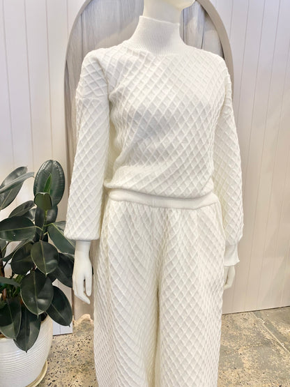 Textured Knit Pant and Jumper Lounge Set - Size M (12)