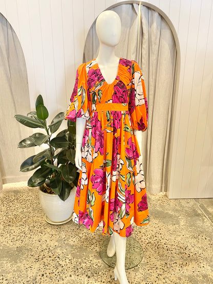 Aje Orange Marlene Floral Midi Dress BNWT - Size 8