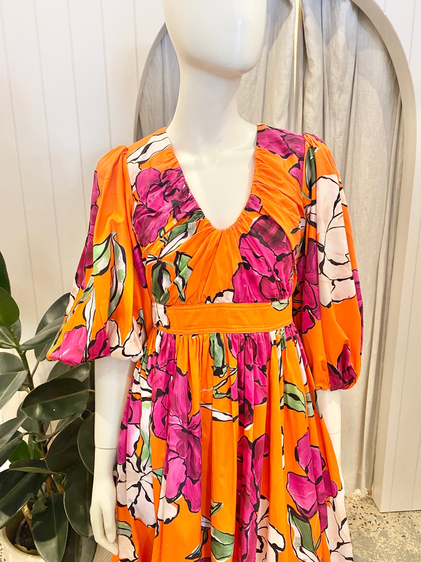 Aje Orange Marlene Floral Midi Dress BNWT - Size 8