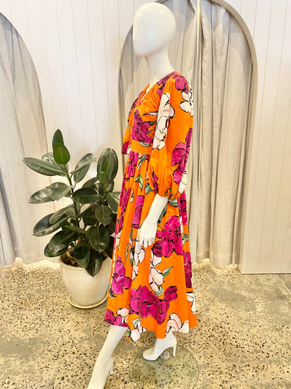Aje Orange Marlene Floral Midi Dress BNWT - Size 8