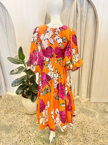 Aje Orange Marlene Floral Midi Dress BNWT - Size 8