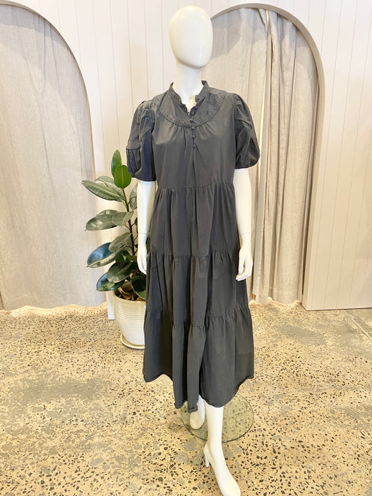 Morrison Black Tiered Midi Dress - Size 4 (14)