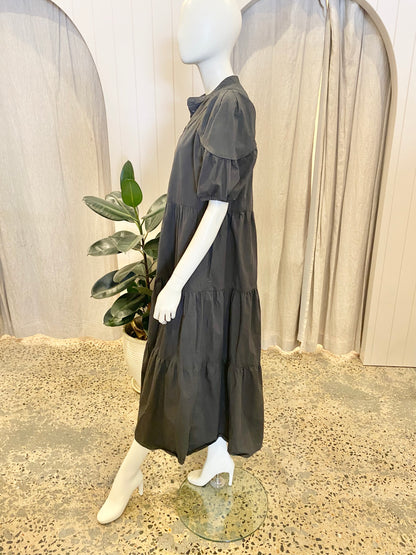 Morrison Black Tiered Midi Dress - Size 4 (14)