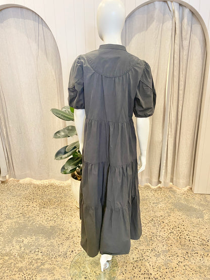 Morrison Black Tiered Midi Dress - Size 4 (14)