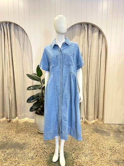 Maye Blue Chambray Montana Shirt Dress  - Size M