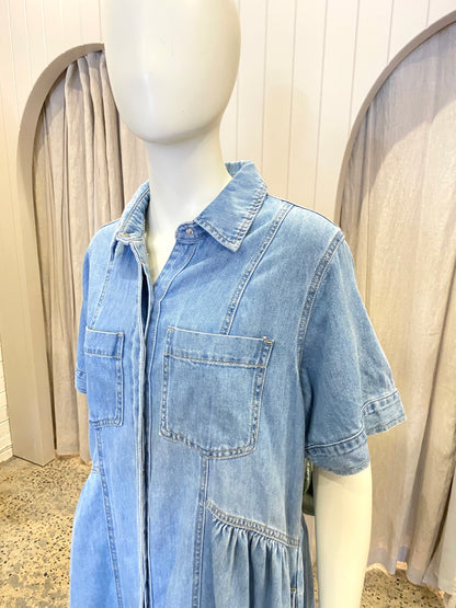 Maye Blue Chambray Montana Shirt Dress  - Size M