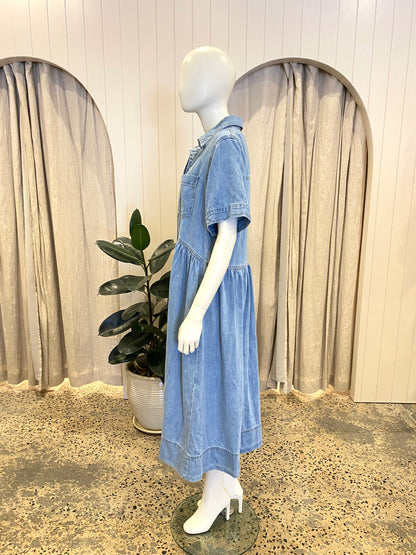 Maye Blue Chambray Montana Shirt Dress  - Size M