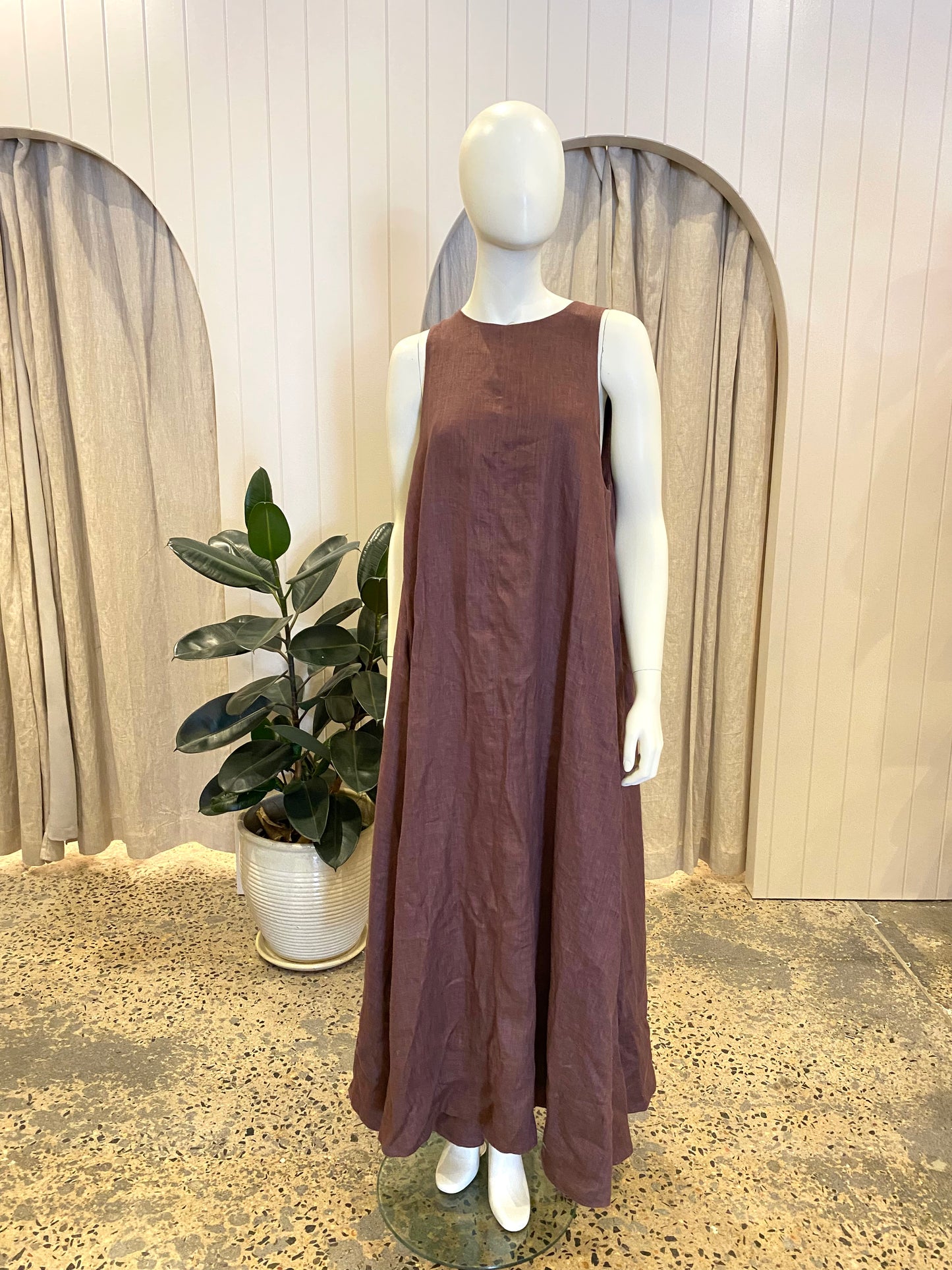 Dissh Walnut Linen Maxi Dress - Size 12