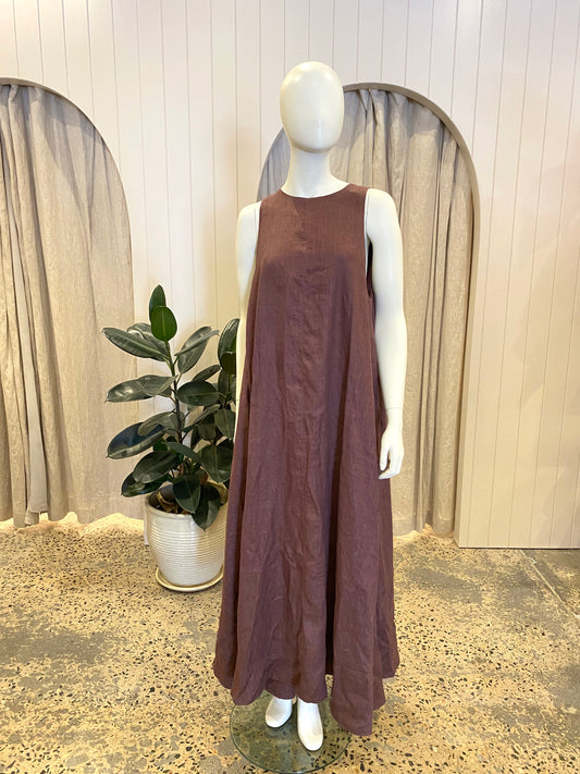 Dissh Walnut Linen Maxi Dress - Size 12