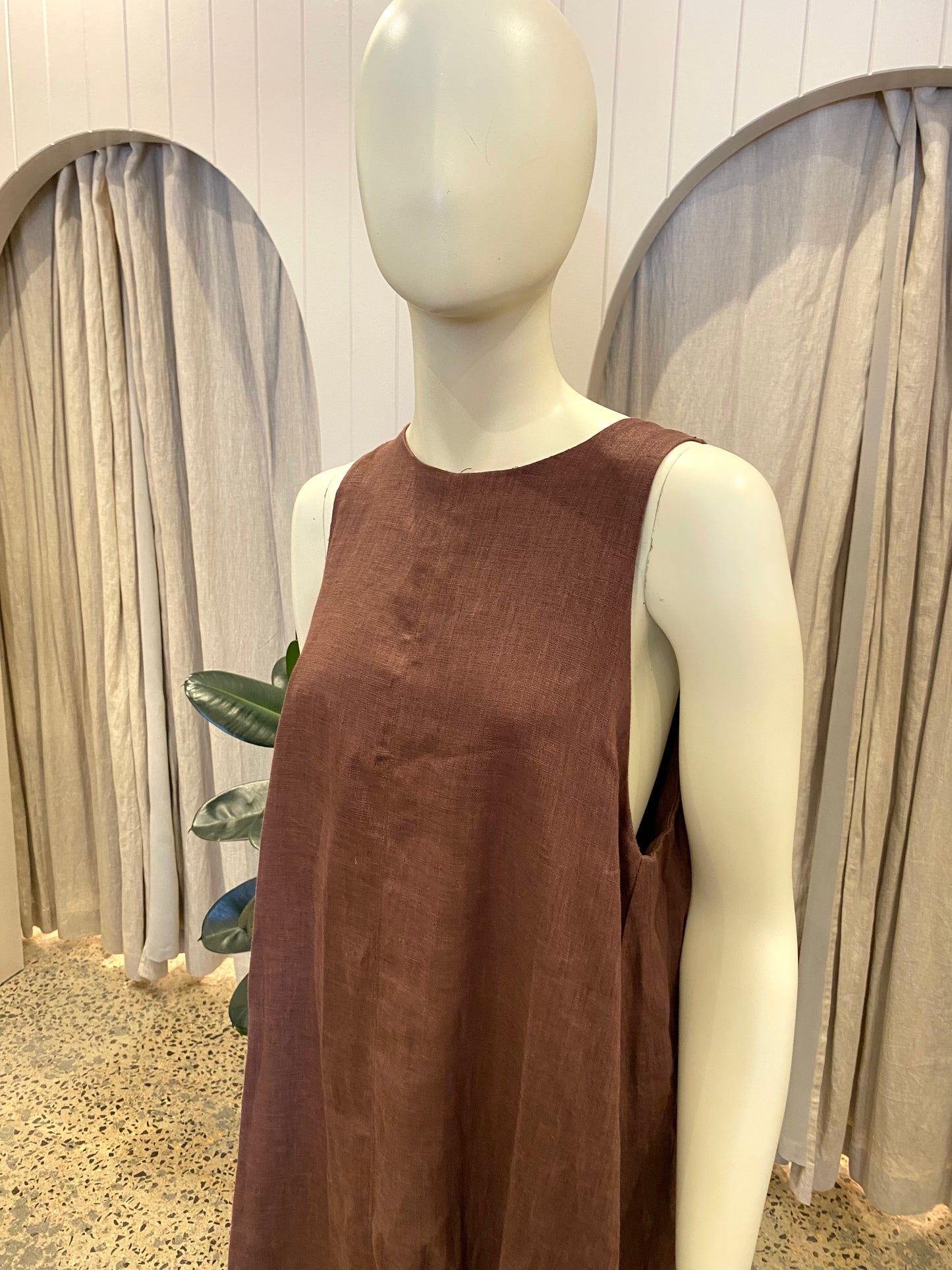 Dissh Walnut Linen Maxi Dress - Size 12