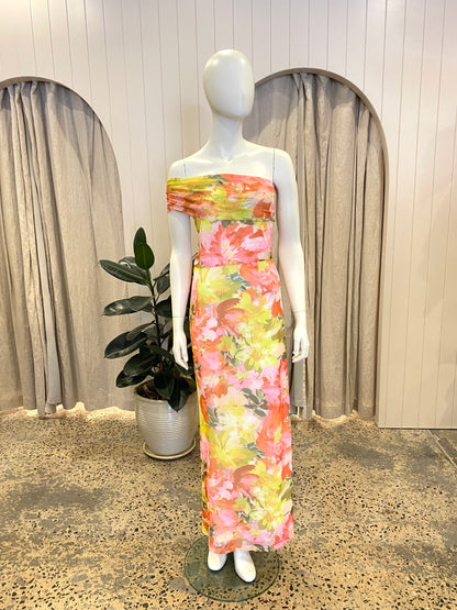 By Nicola Paloma Sleeveless Mesh Maxi Dress Floral Confetti  - Size 14