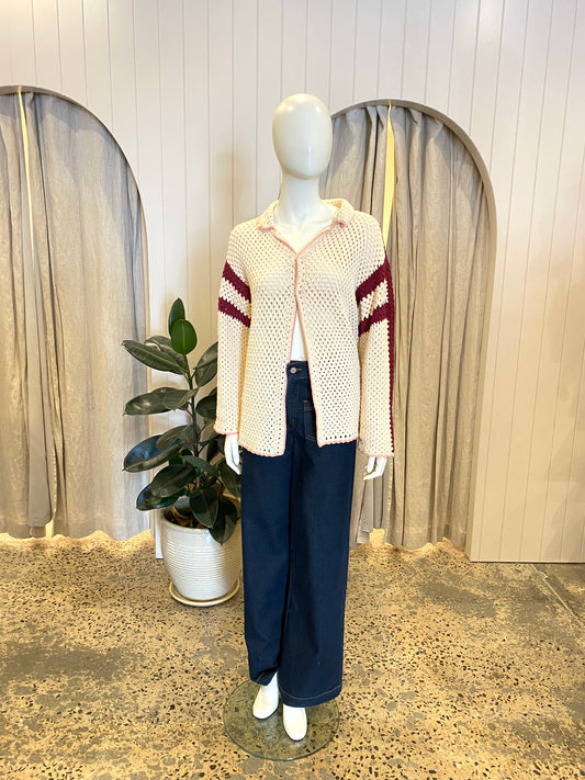 The Upside Cream Malia Crochet Oversized Shirt - Size XXS