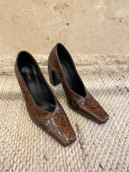 Alias Mae Brown and Black Clyde Snake Print Pump - Size 38