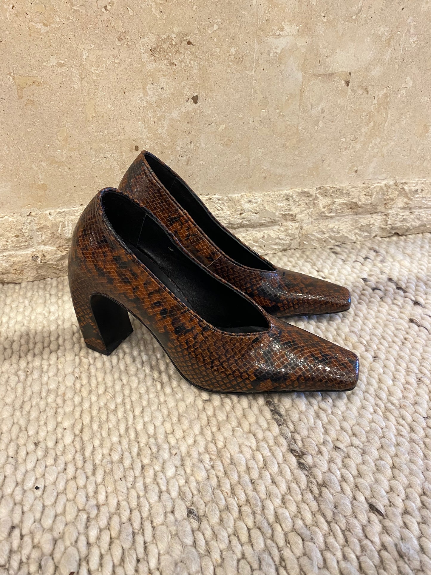 Alias Mae Brown and Black Clyde Snake Print Pump - Size 38