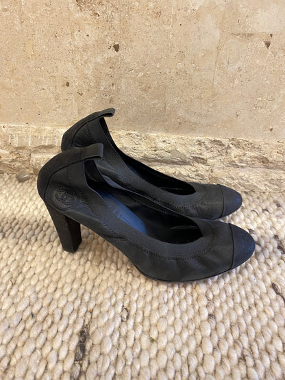 Chanel Black Seude Stretch Pumps - Size 38