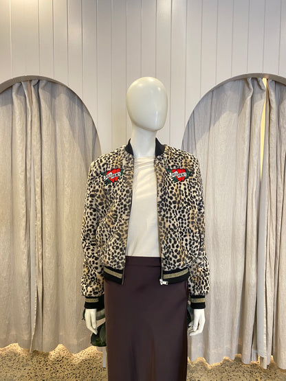 Guess Cheetah Bomber Jacket - Size Small (8-10)