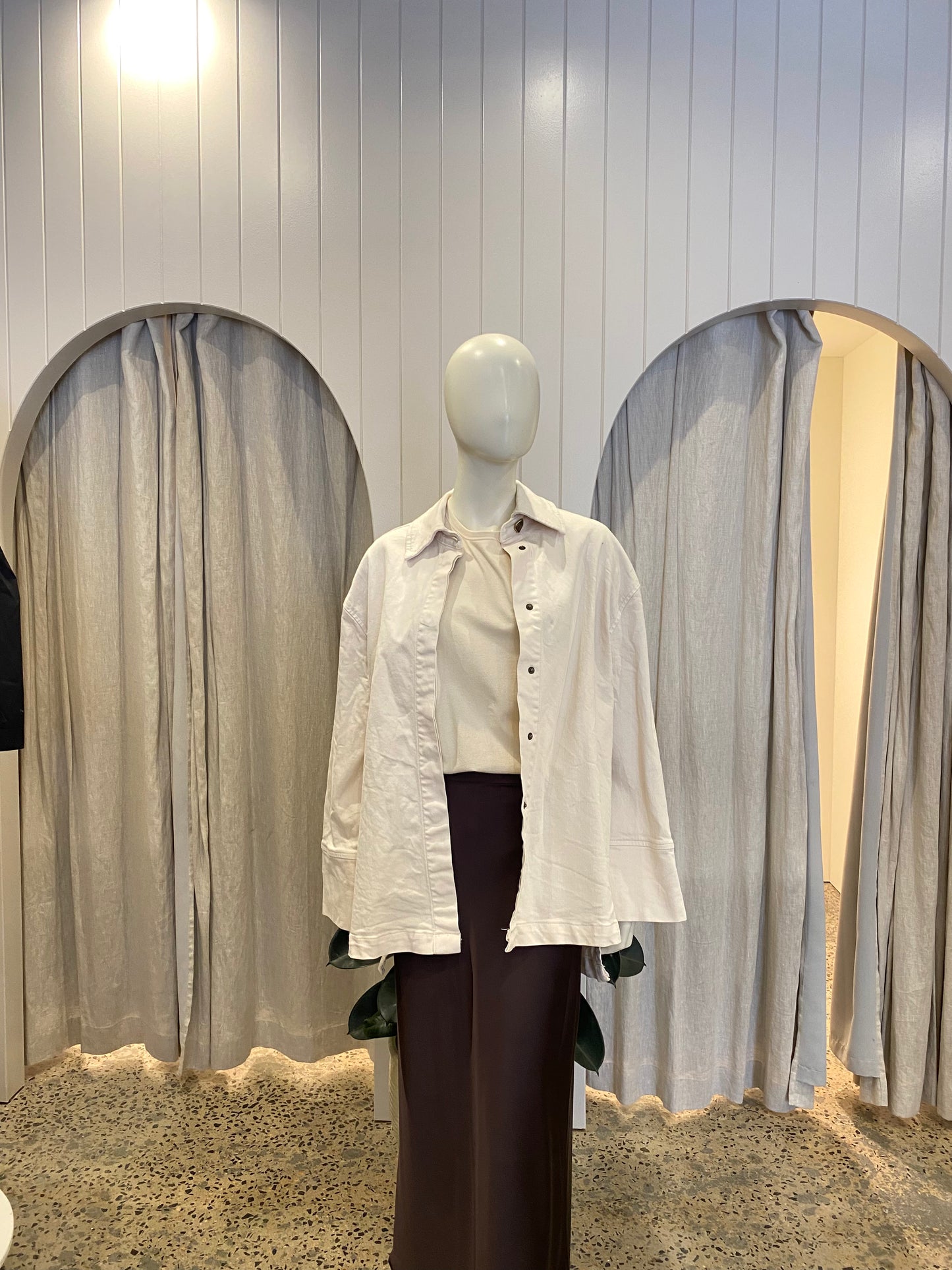 Commonry Studded Structured Denim Jacket in Cream - Size 16