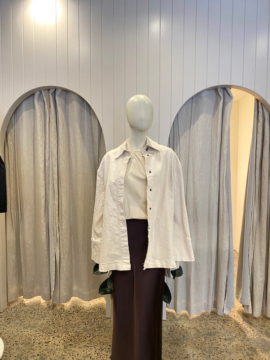 Commonry Studded Structured Denim Jacket in Cream - Size 16