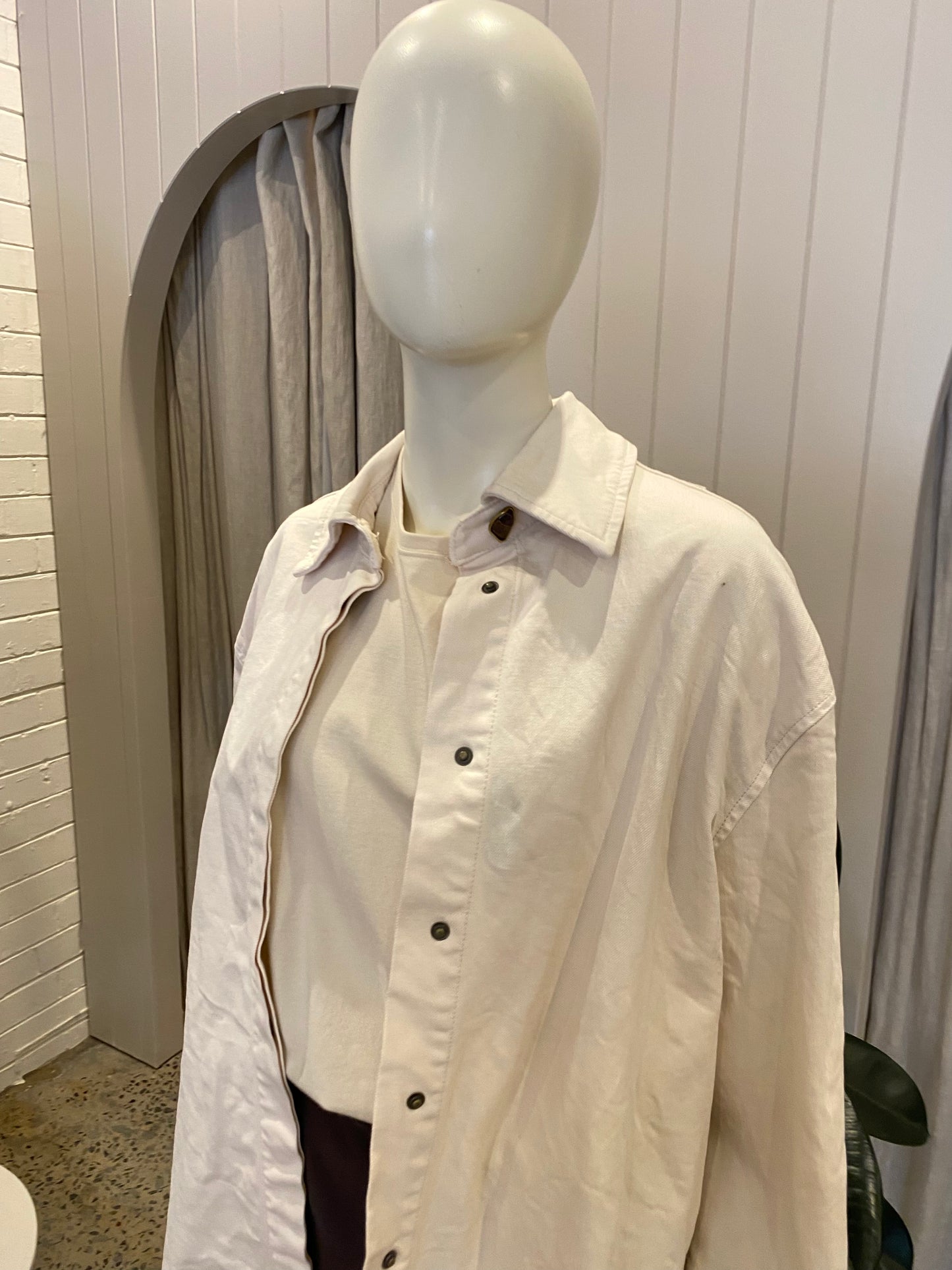 Commonry Studded Structured Denim Jacket in Cream - Size 16