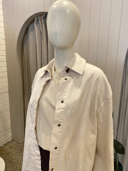 Commonry Studded Structured Denim Jacket in Cream - Size 16