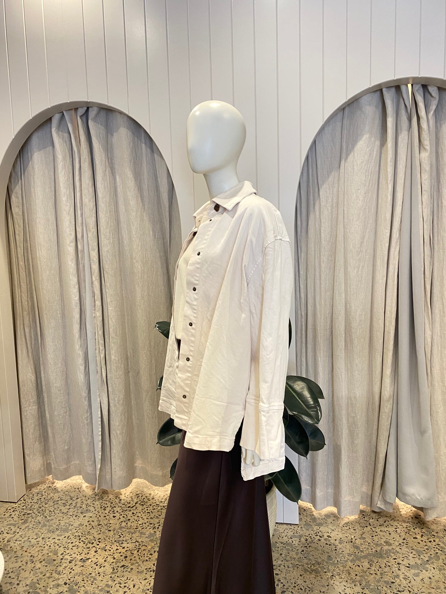 Commonry Studded Structured Denim Jacket in Cream - Size 16