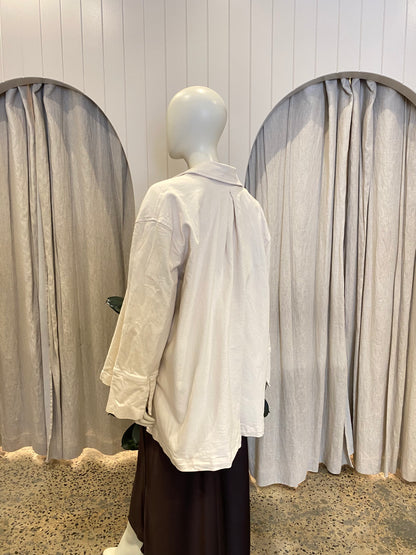 Commonry Studded Structured Denim Jacket in Cream - Size 16