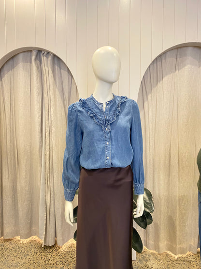 Levi's Ruffle Detail Denim Shirt - Size Small (8-10)