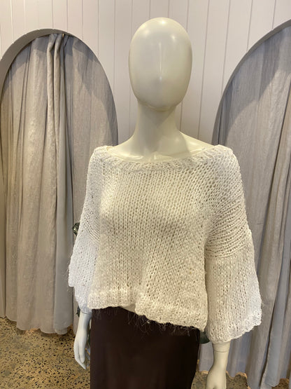 Mes Demoiselles Paris Woven Cropped Jumper in White - Size 12