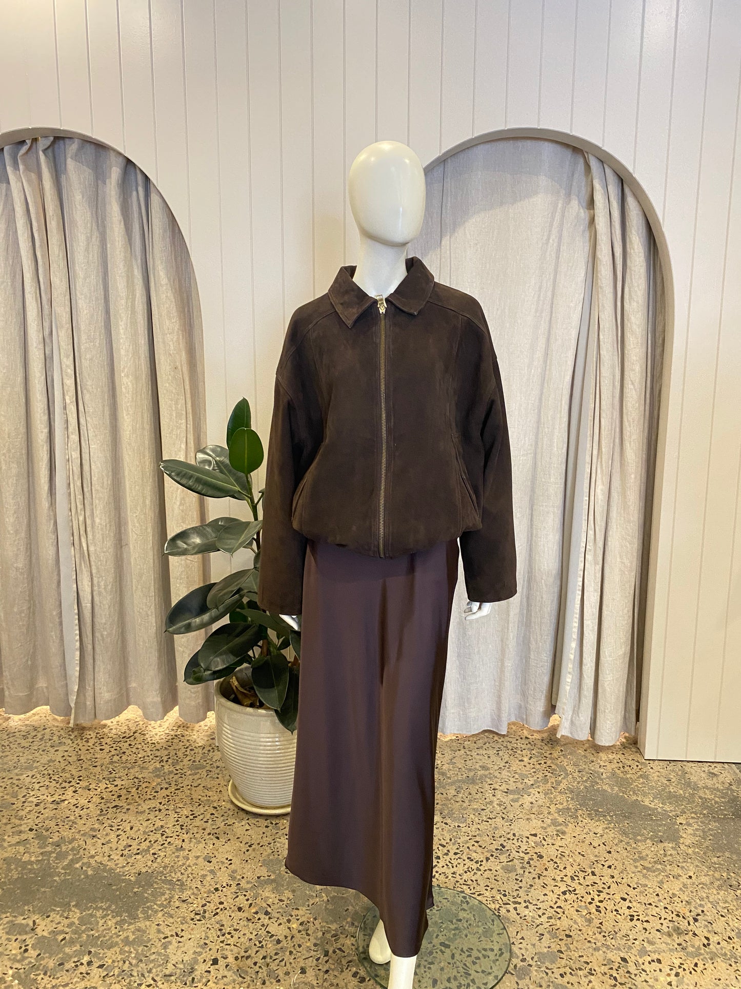 Dissh 'Denver' Suede Bomber Jacket in Cholcoate  - size 12 (BRAND NEW)