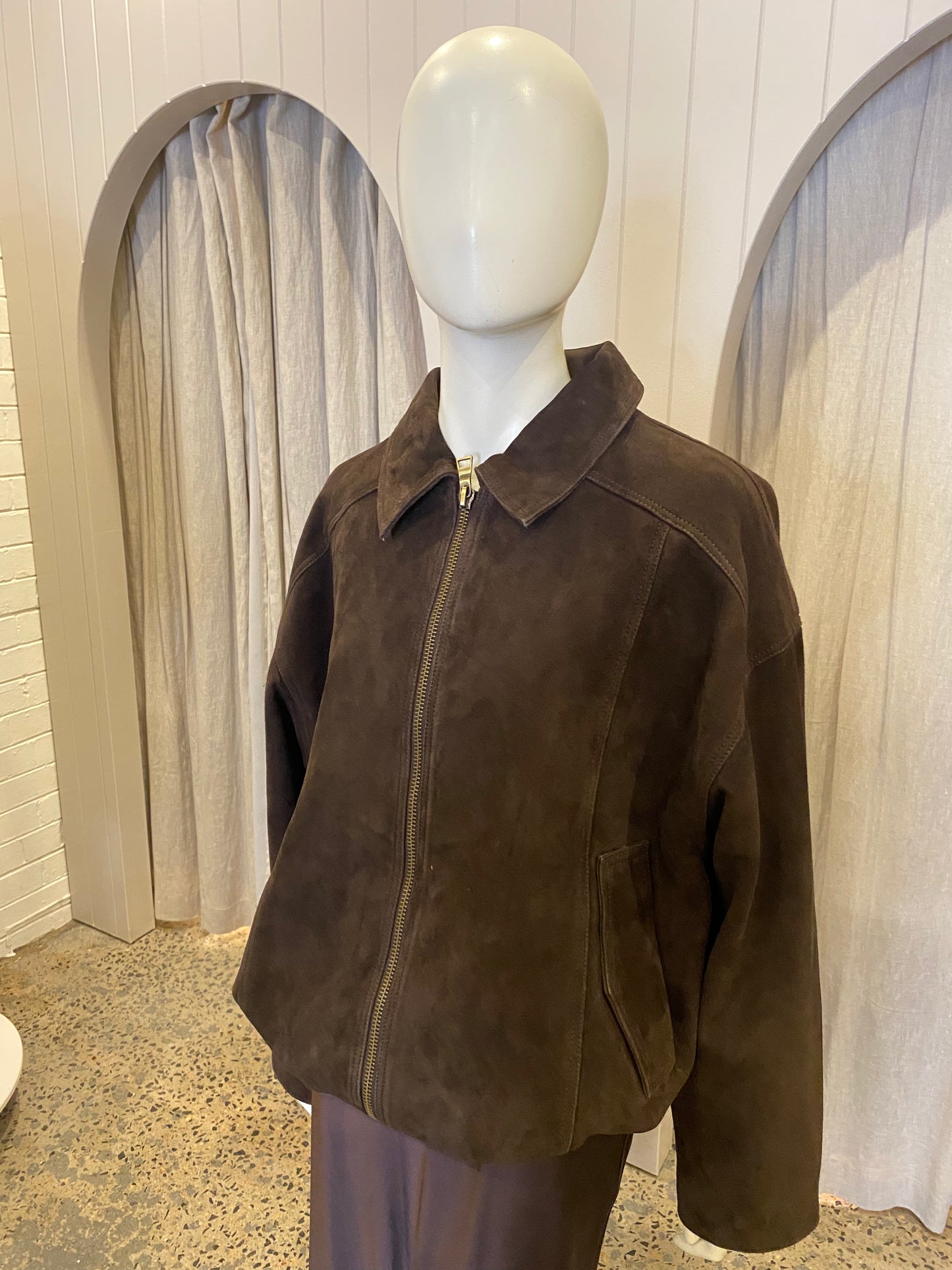 Dissh 'Denver' Suede Bomber Jacket in Cholcoate  - size 12 (BRAND NEW)