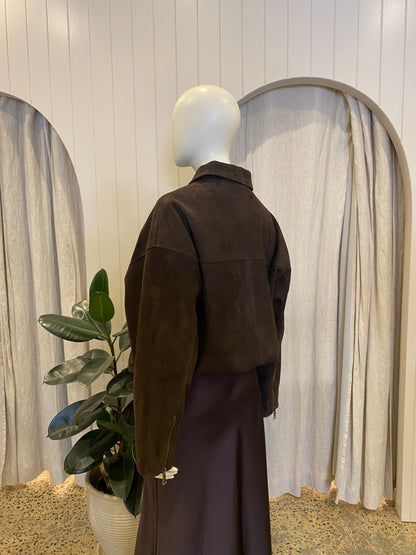 Dissh 'Denver' Suede Bomber Jacket in Cholcoate  - size 12 (BRAND NEW)