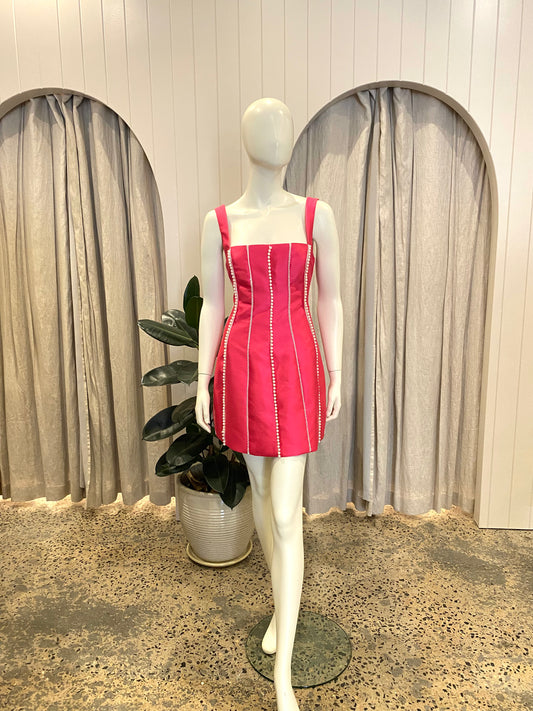 Eliya The Label 'Tahiti' Mini Dress in Magenta - Size M (10)