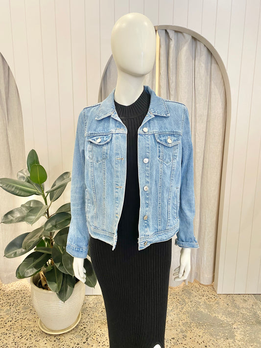 Ena Pelly 'Stella' Denim Jacket in Mid Blue - Size Large (12)